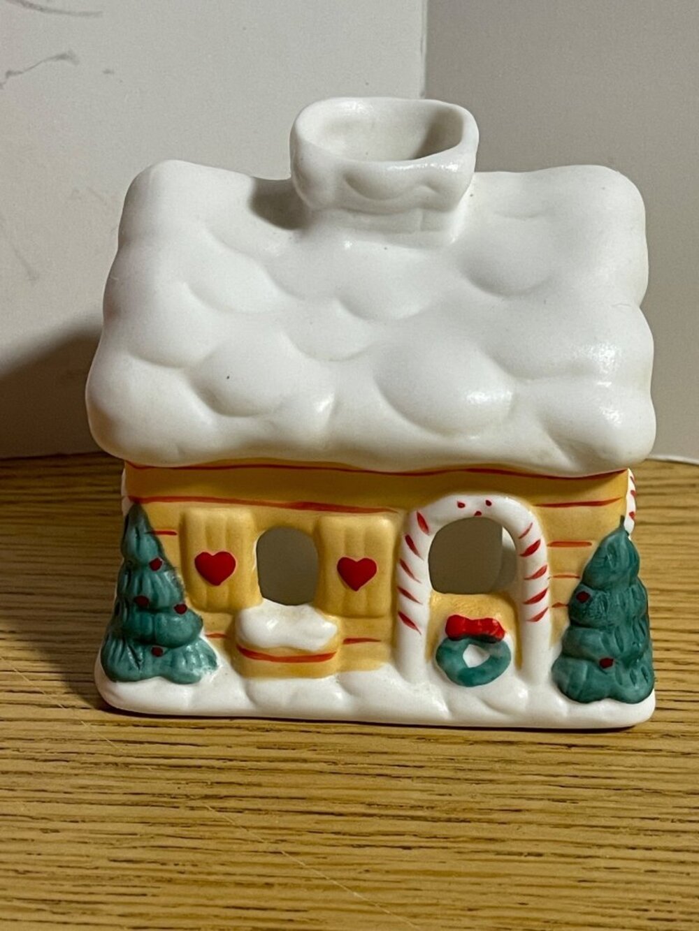 Christmas Gingerbread House Tealight Candle Ceramic Holder Holiday Decor 3" VTG